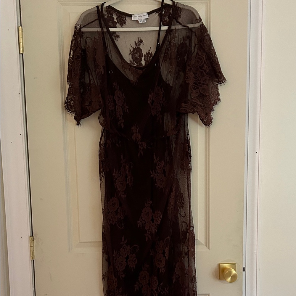 Never Fully Dressed Mesh Overlay Top in Brown